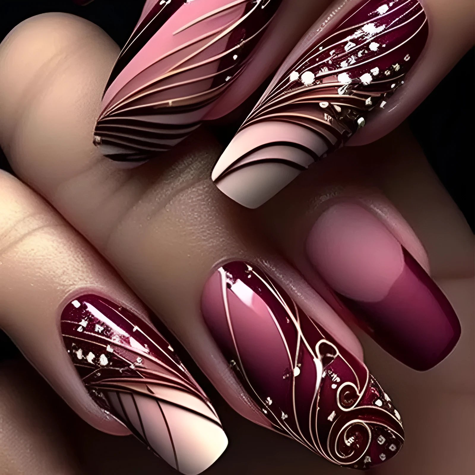 French line pattern fake nail stickers with glue tube on white background