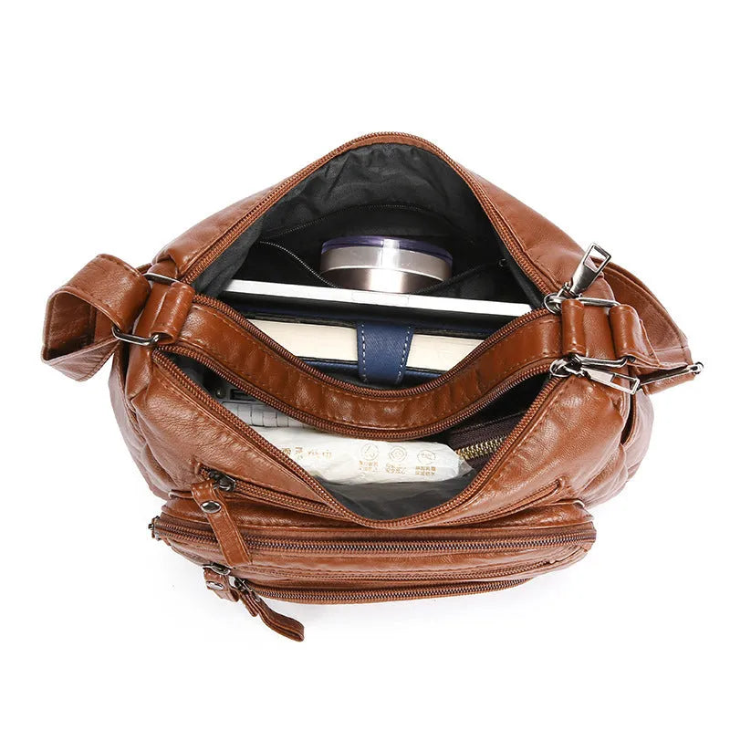 Soft PU leather one-shoulder crossbody bag women horizontal square 26x19x8cm black brown gray wine red