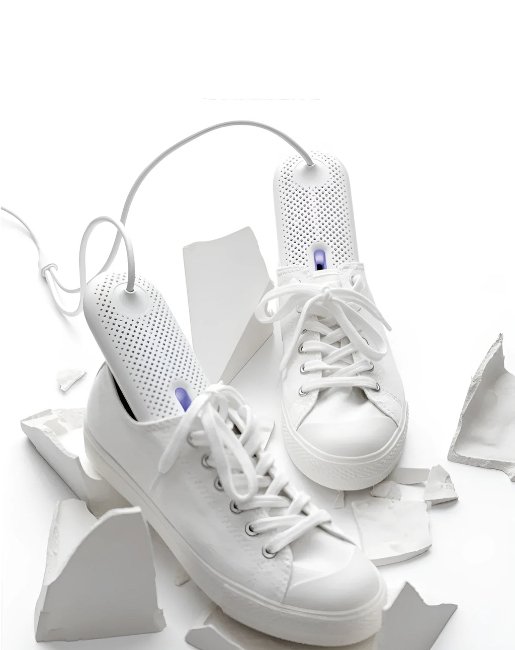 White USB shoe dryer with 360-degree three-dimensional drying for winter footwear