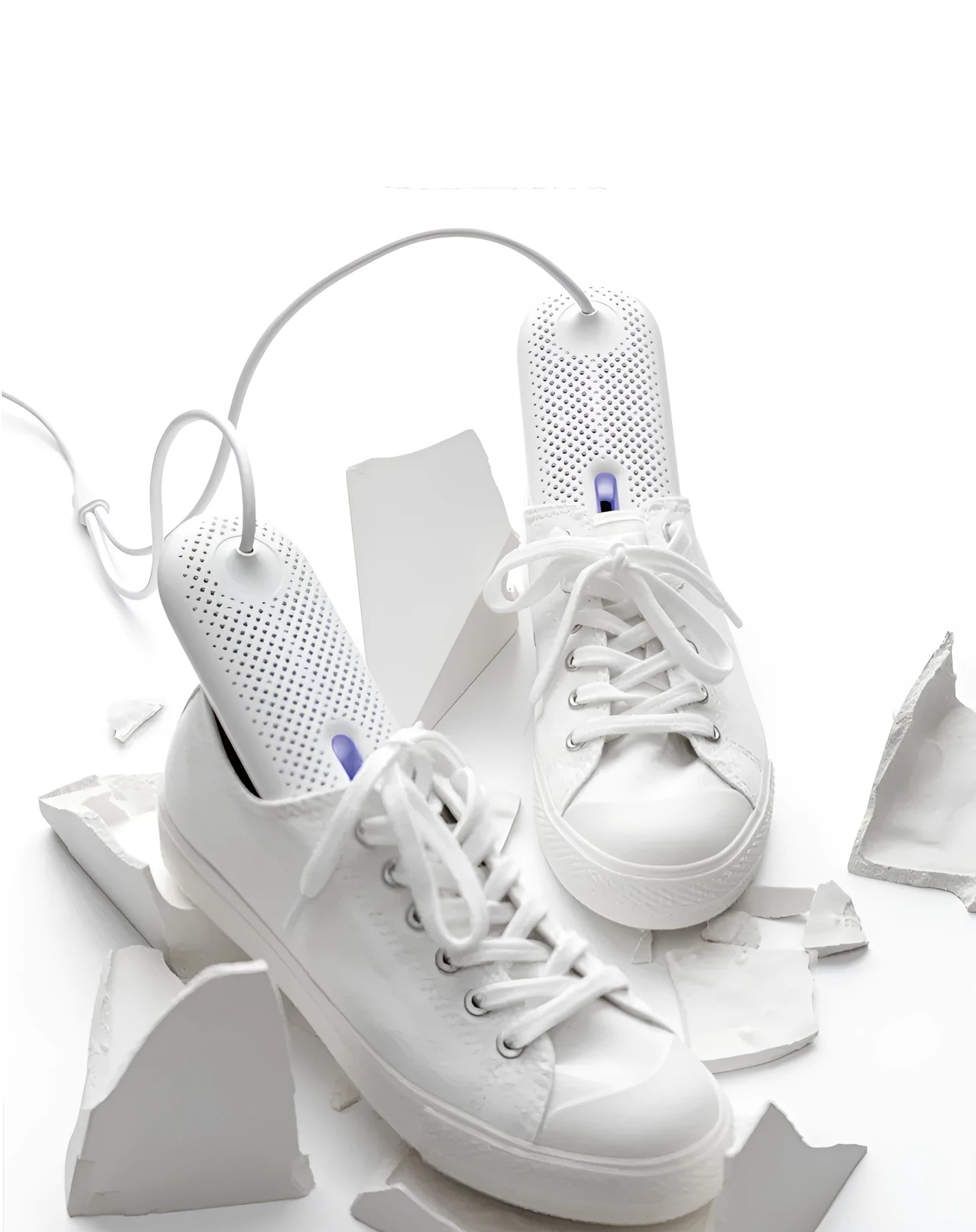 White USB shoe dryer with 360-degree three-dimensional drying for winter footwear