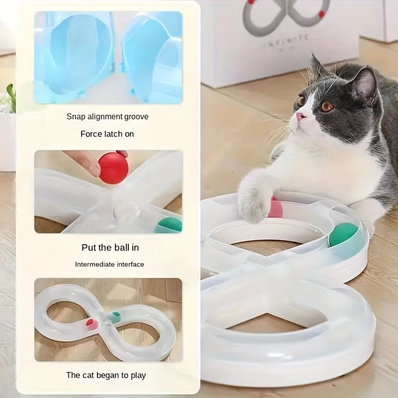 Interactive cat turntable track toy with spinning balls for feline entertainment