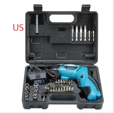 4.8V electric screwdriver set in blue with rotating handle and battery indicator light
