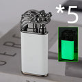 Metal windproof lighter with dragon sculpture and double blue flame