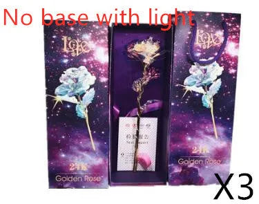 24K luminous gold rose flower set in gift box with tote bag, handmade plastic bouquet non-fade artificial roses
