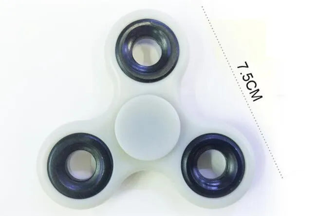 White glow in dark tri-spinner fidget toy made from ABS plastic with three prongs