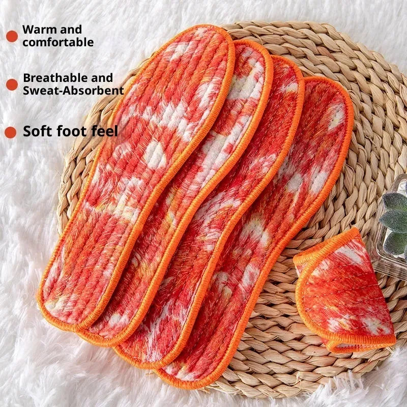 Pair of integrated soft felt thermal insoles with velvet padding in Red Phoenix Tail Bare Pad colour, sizes 35-45