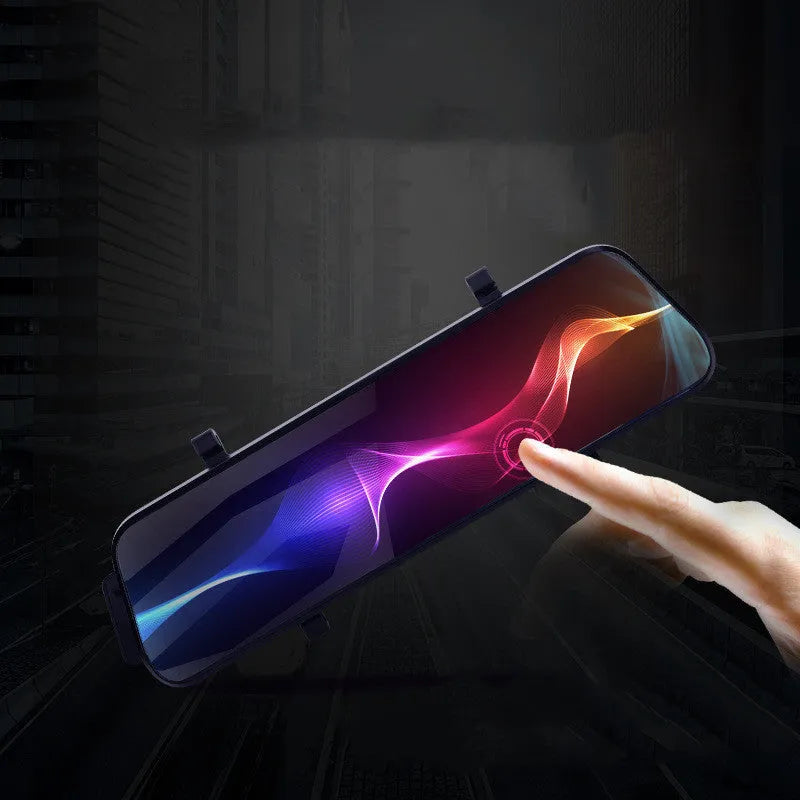 10 inch HD rearview mirror dash cam with 170° angle, 12MP pixel, TF card slot, and USB interface for rear view installation.