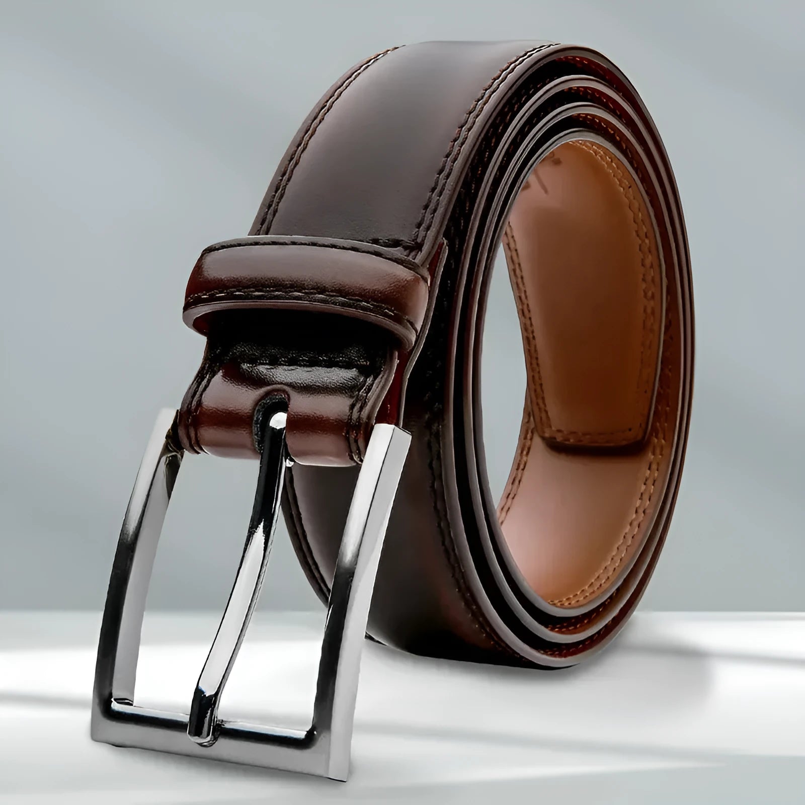 Men's genuine leather belt with alloy buckle in 95 grain brown