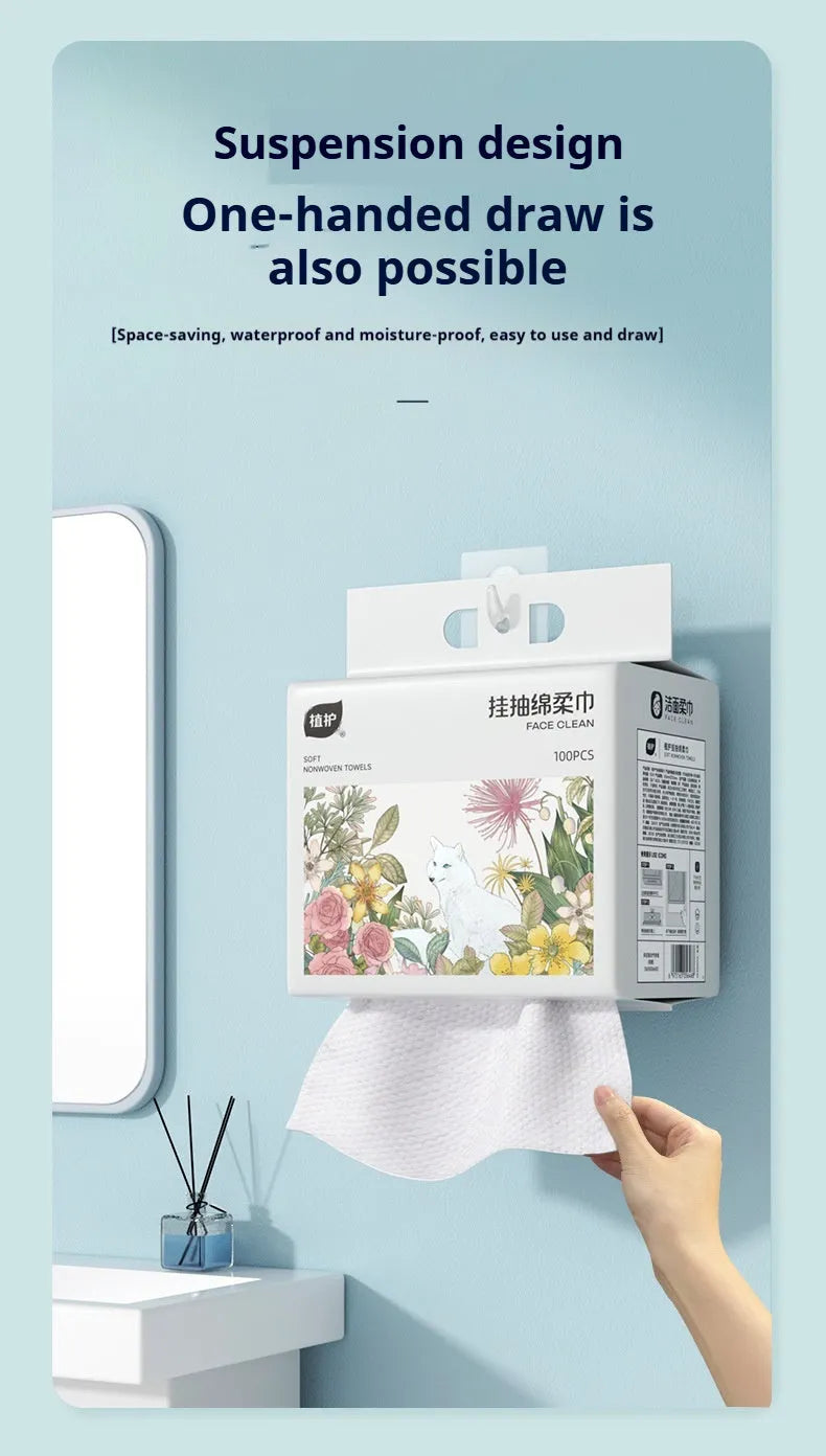 Disposable soft towel roll with 100 sheets and removable hanging for bathroom storage
