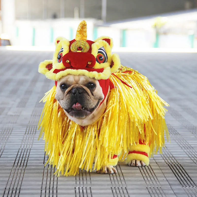 Chinese-style lion dance pet costume in polar fleece for cats and dogs
