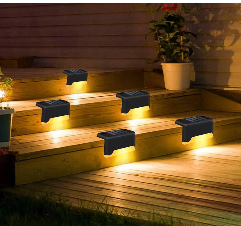 Black solar courtyard stair light 0.2W IP55 ABS 75x44x42mm for outdoor garden steps and pathways