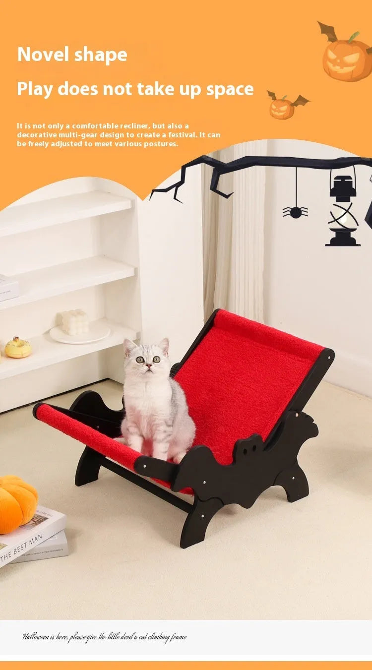 MW-054 wooden frame cat recliner bed in black and red colours, serving as a lounge chair and cage accessory.