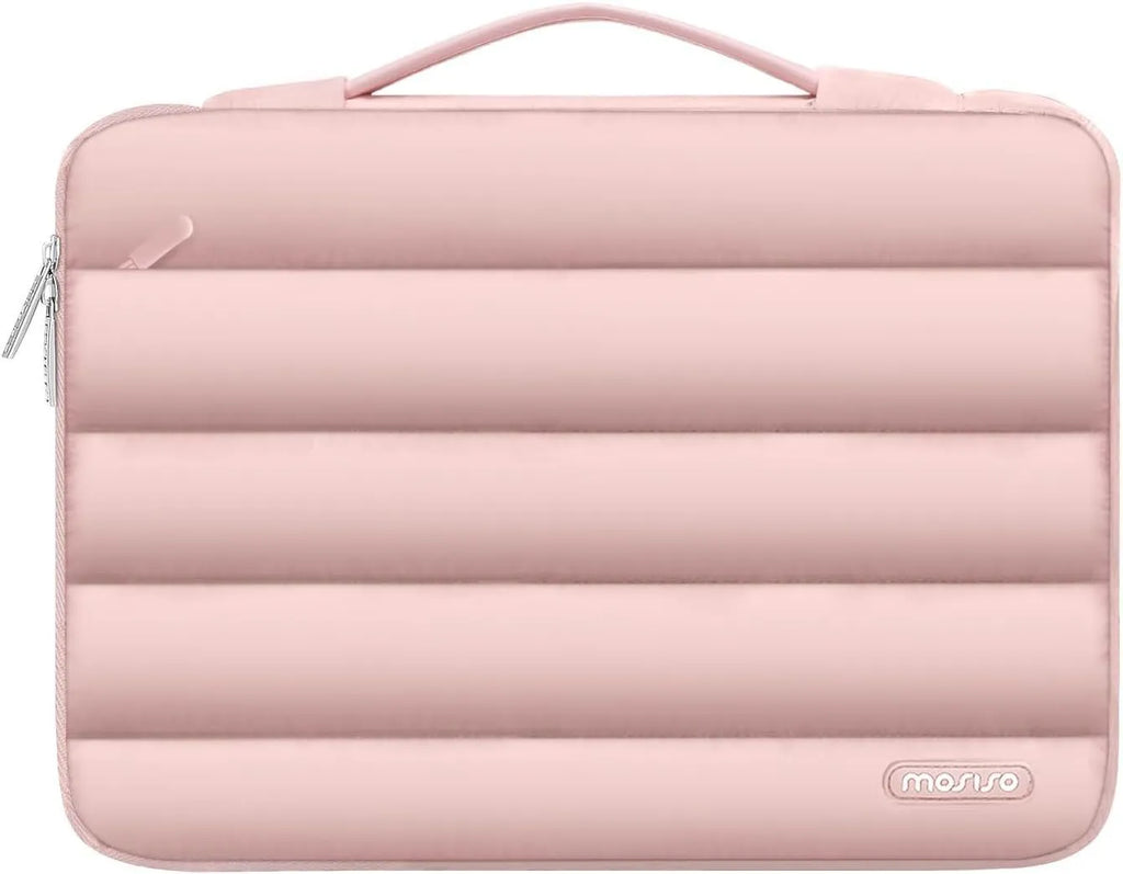Cotton down shrink storage laptop bag with velvet lining, 13.3 inch, sand colour, plaid pattern