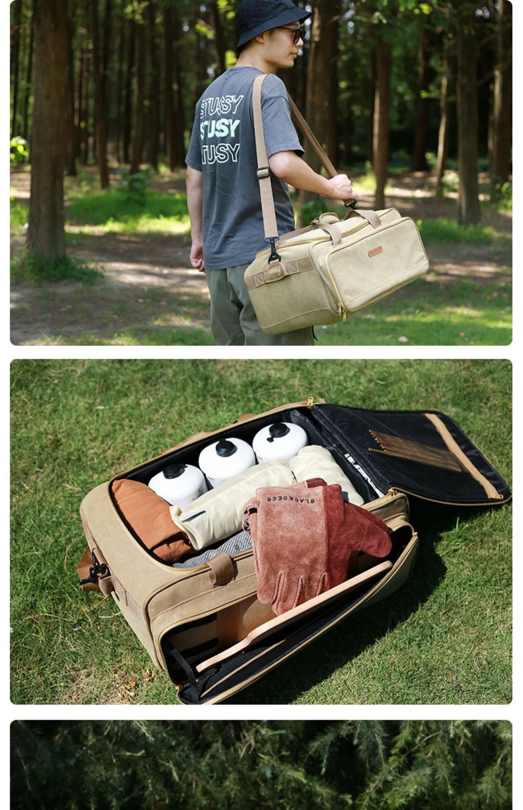 Oxford cloth outdoor picnic storage bag for camping cookware and gas tanks in 16L and 35L sizes.