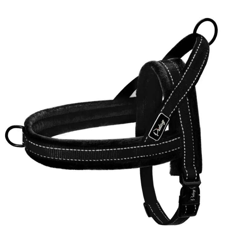 No pull dog harness leather padded vest for large dogs in black with adjustable straps