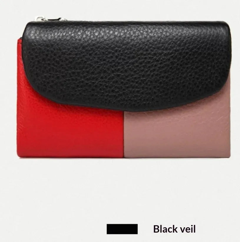 Women's short soft leather texture wallet stitched solid colour urban minimalism