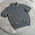 Long staple combed cotton knitted T-shirt in black, grey and light grey colours on a size chart