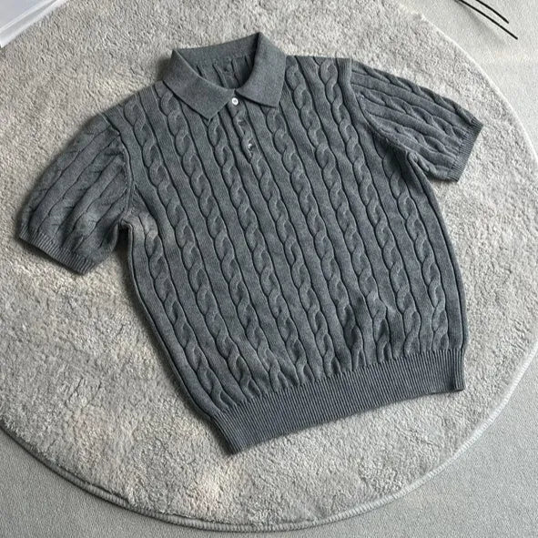 Long staple combed cotton knitted T-shirt in black, grey and light grey colours on a size chart