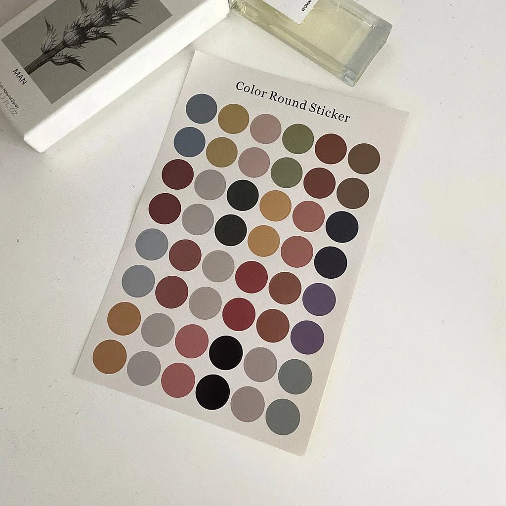 Morandi earth colour polka dot hand account seal stickers, 48 circular 2cm decorations on 16x24.5cm sheet