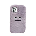 Fashion simple plush phone case cover in purple with funny emoticon design for iPhone