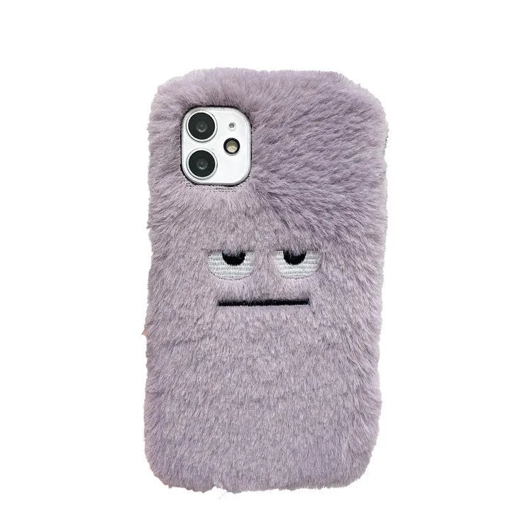 Fashion simple plush phone case cover in purple with funny emoticon design for iPhone