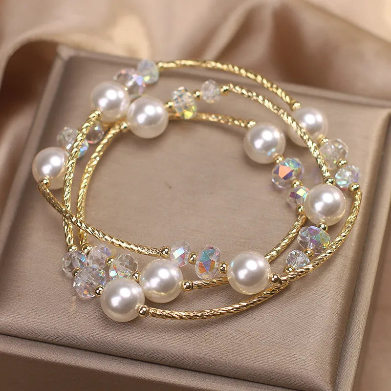 Women's agate multi-layer winding bracelet in white ethnic style