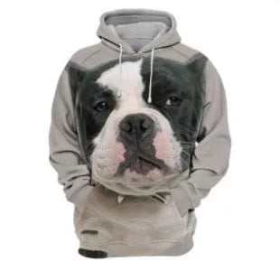 Men's 3D digital print dog hoodie in air-layer polyester – loose fit pullover with hood and long sleeves