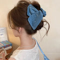 Handmade plastic hairpin with love denim bow triangle grip hair clip for women