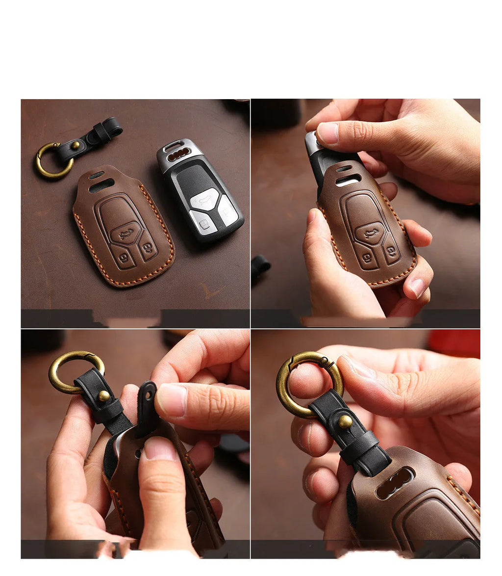 Crazy Horse leather car key case for 2 or 3 keys in brown and black colour options