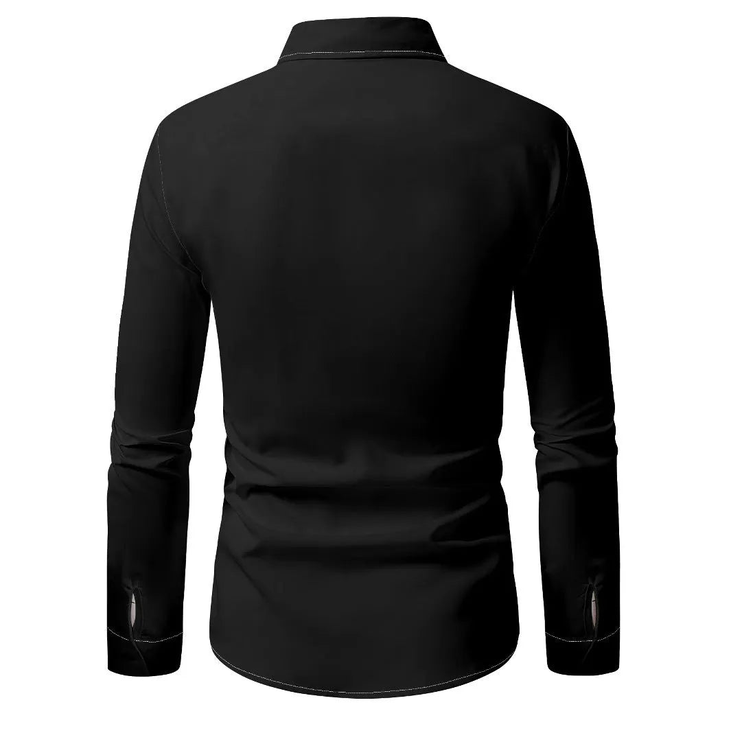 Men's long sleeve casual shirt in thin polyester with national-style digital print, loose cardigan fit, available in multiple colours
