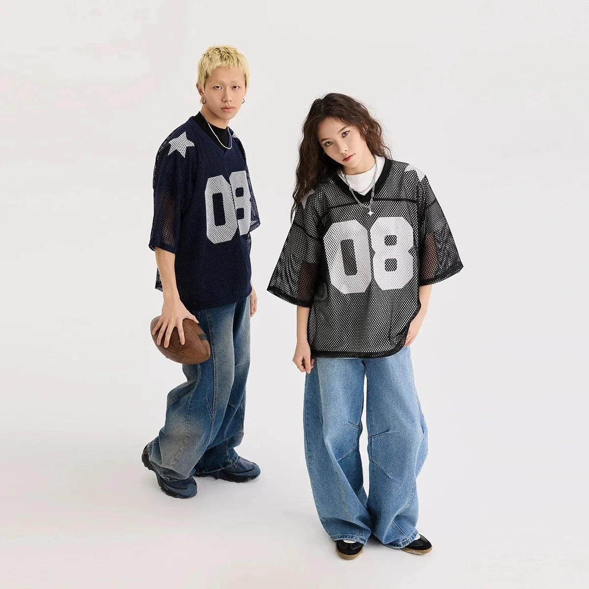 Black and navy blue half sleeve polyester shirt with loose fit pullover design
