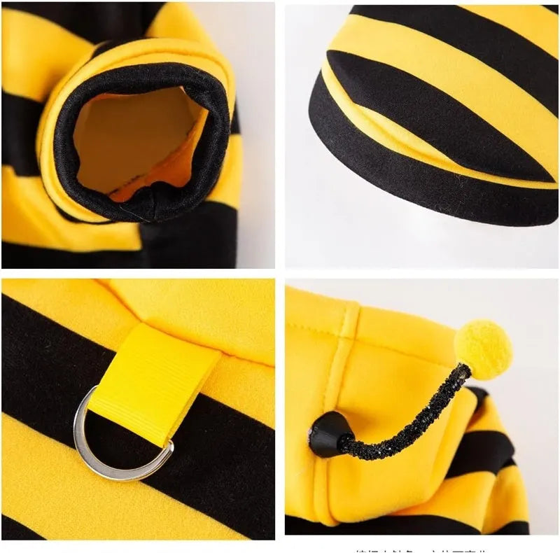 Yellow and black bee antenna hoodie for dogs and cats with flexible hat antennae and soft flannel lining