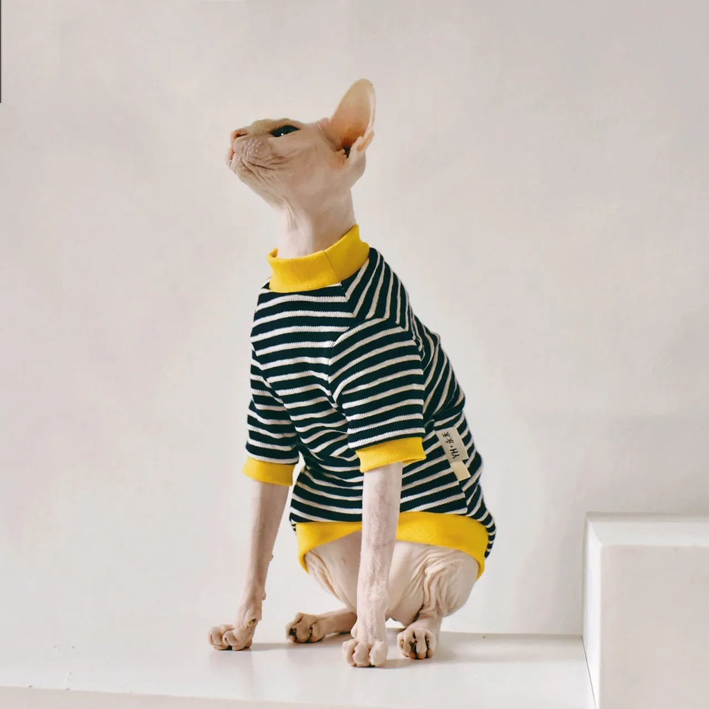 Black cotton top for Sphinx hairless cat in Europe America style, sizes XS-XXL