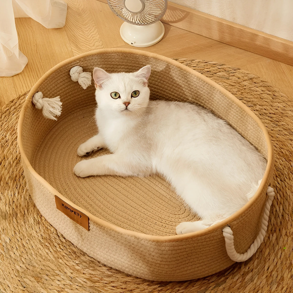 Woven cotton and linen cat nest basket, four seasons universal, medium or large, usable as cat scratch board