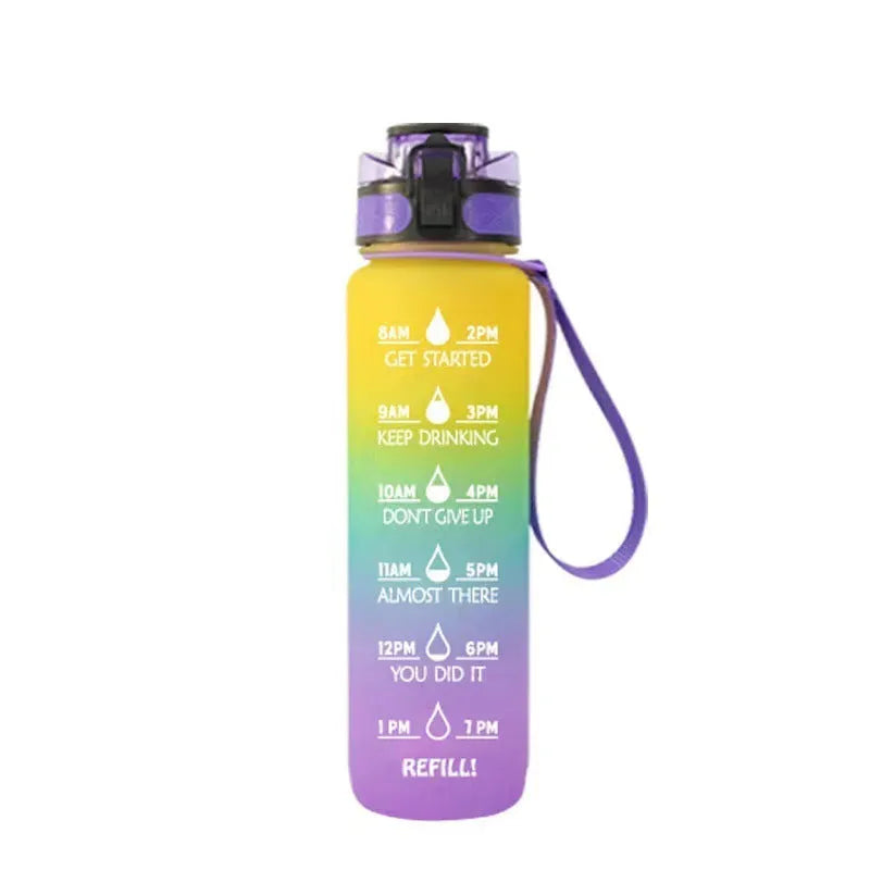 Transparent 1000ml sports water bottle with fruit infuser showing BPA-free Tritan construction