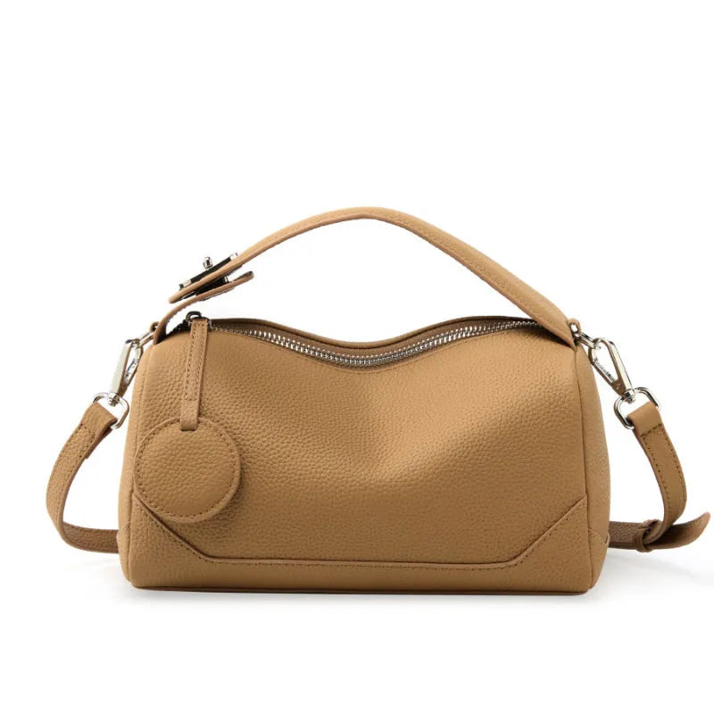 Women's genuine leather crossbody bag square vertical shape soft cowhide black