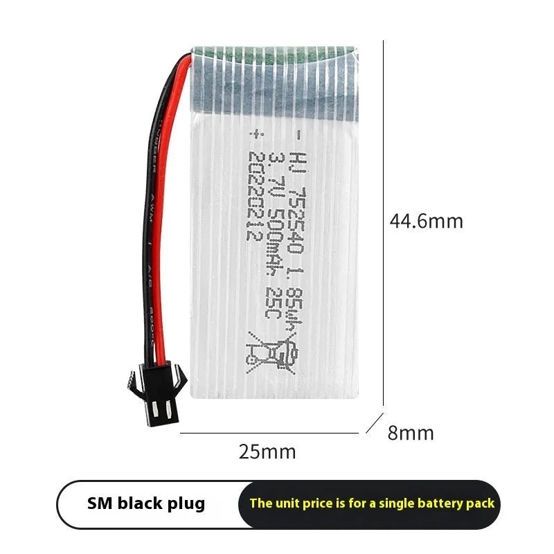 3.7V 500mAh model airplane battery for X5C drone with protection board and JST Red plug