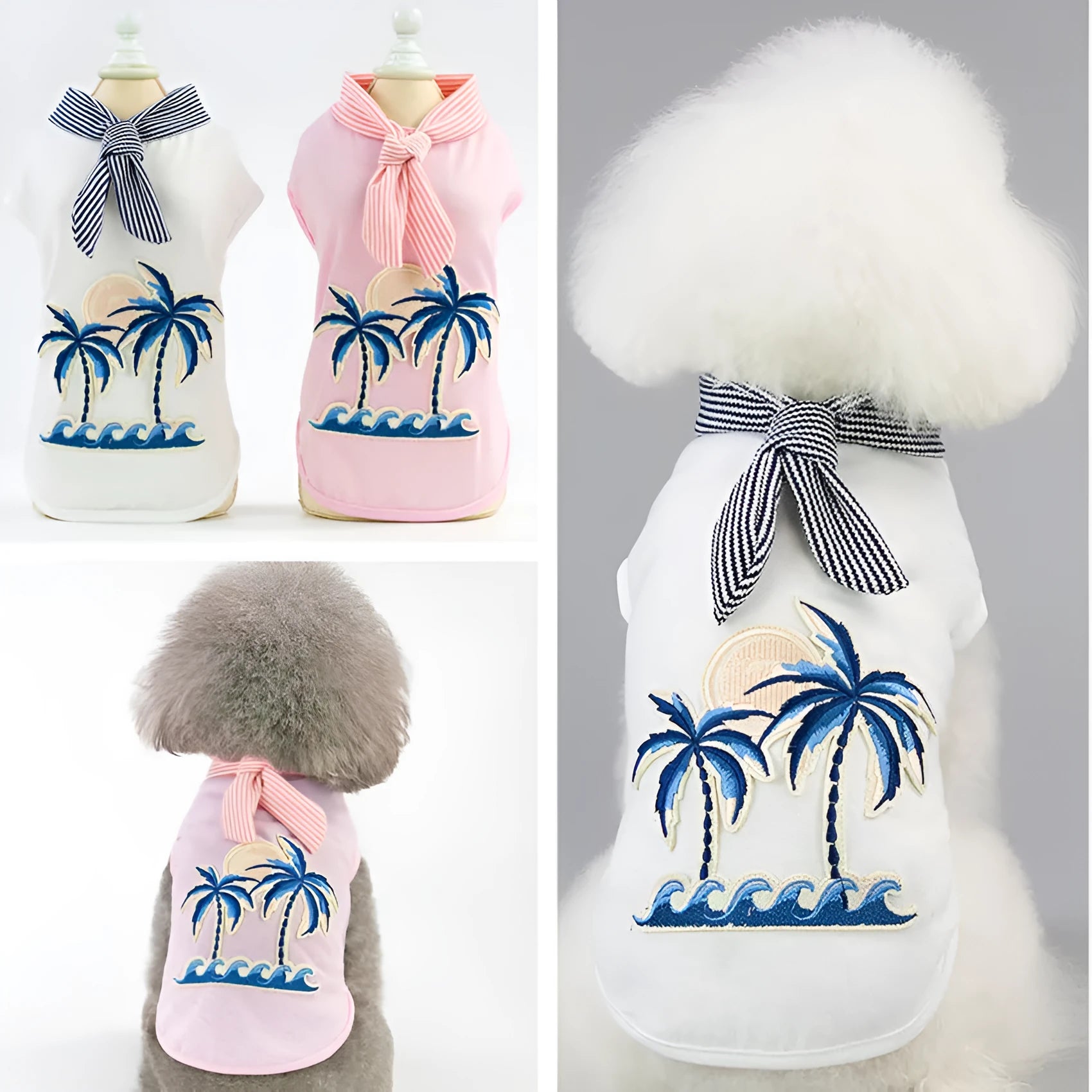 Cotton pet clothing with coconut tree embroidery in pink, casual dog coat for small to large breeds
