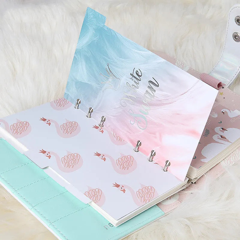 Six A6 separator pages with index tabs in Swan Handbook design, showing front and back colour printing