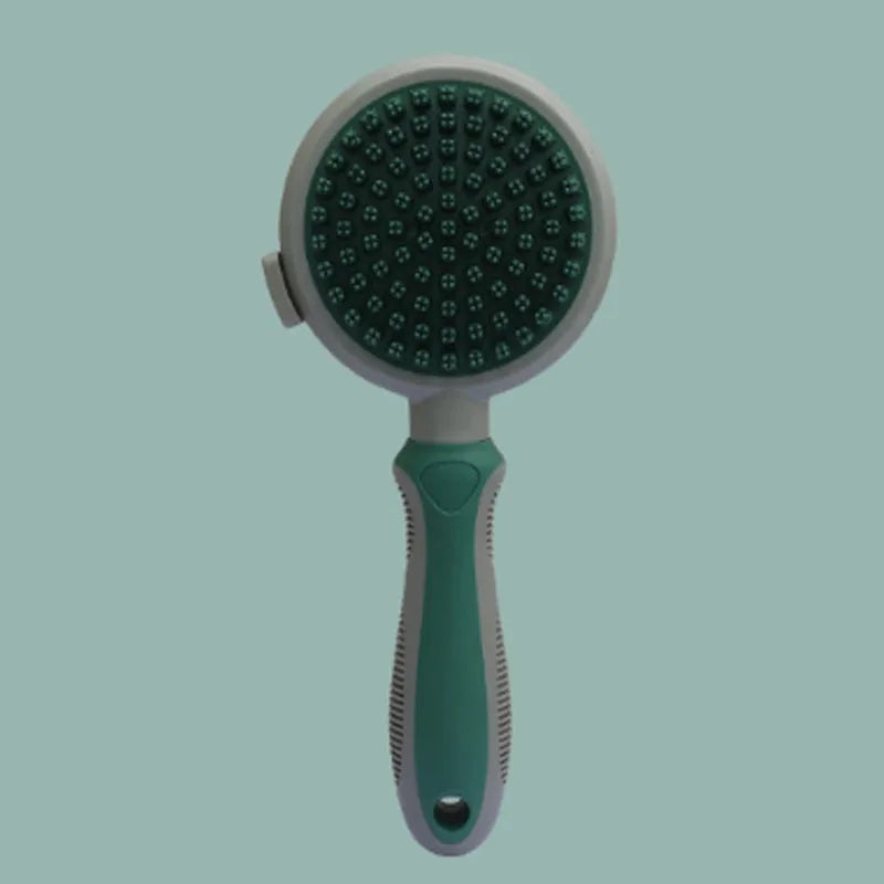 Green 2-in-1 silicone pet grooming brush showing slicker brush side and octopus-teethed massager side