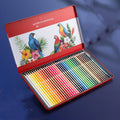 Water-soluble oil-based colour pencil drawing set in tin box with 36 colours displayed
