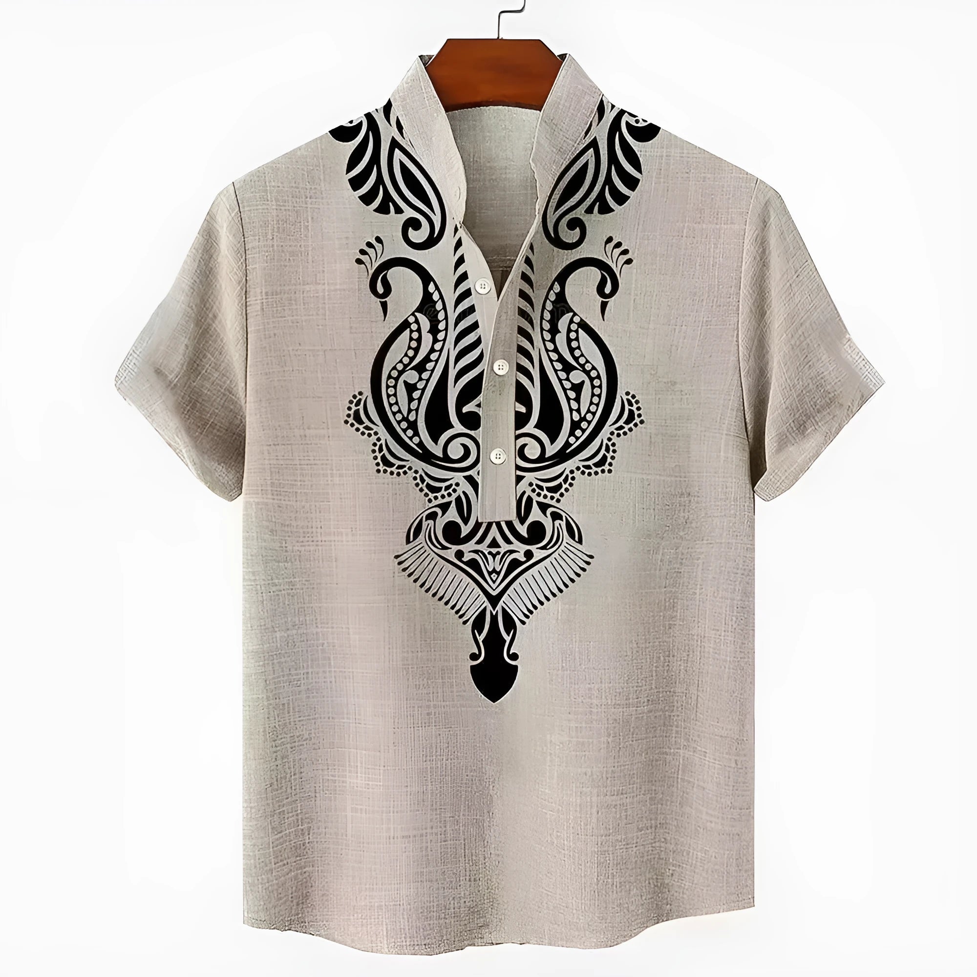 Men's striped linen leisure shirt with personalised buttons in loose fit casual styling