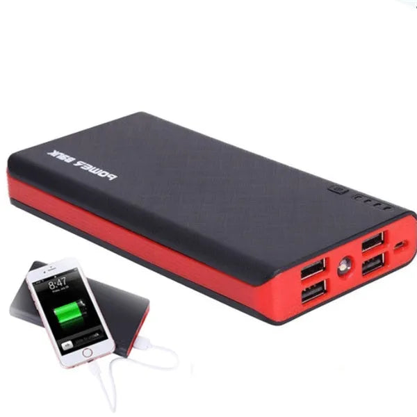 20000mAh portable power bank in blue colour showing front with USB port, dimensions 145mm by 68mm.