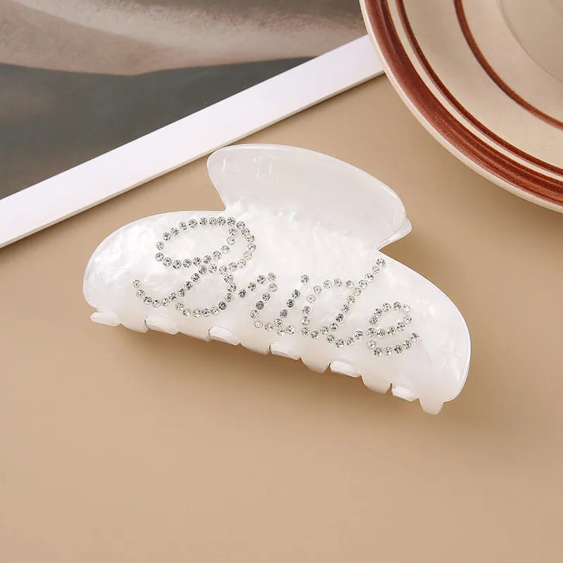 Sweet style multi-diamond acrylic barrette hair clip with spot drill pattern, pink and white colour options.