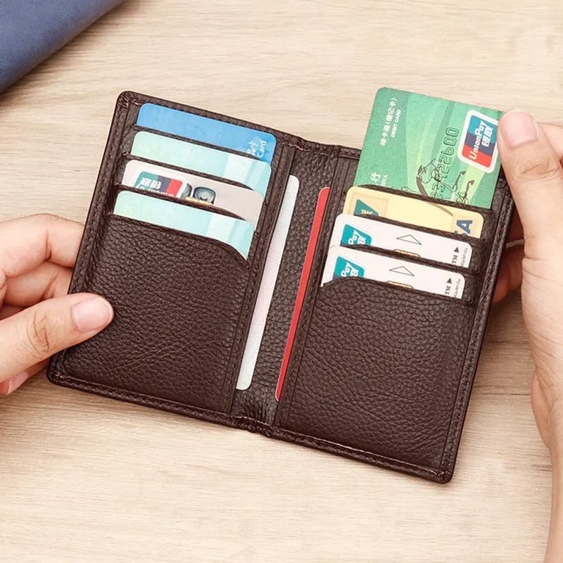Genuine cowhide leather credit card holder in black or brown colour