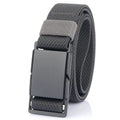 Men's casual belt with a silver magnetic alloy buckle on a long polyester strap.