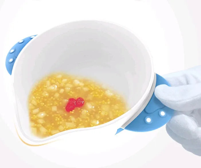 Baby tableware set with polymer antibacterial material, six pieces including bowl, in blue colour option