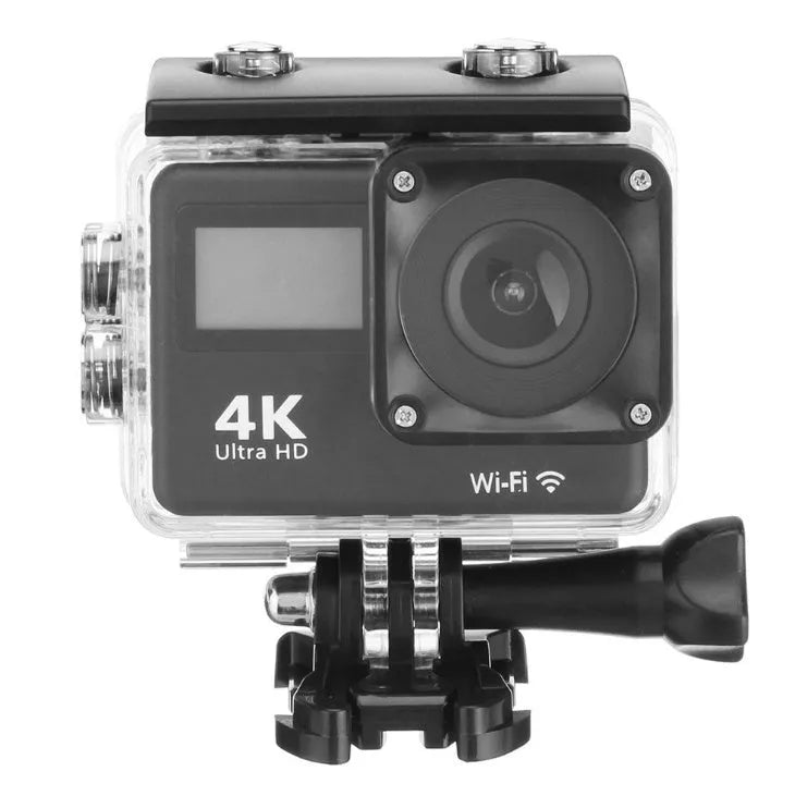 4K HD dual screen WiFi sports camera with remote control, waterproof to 30 metres, black and silver models