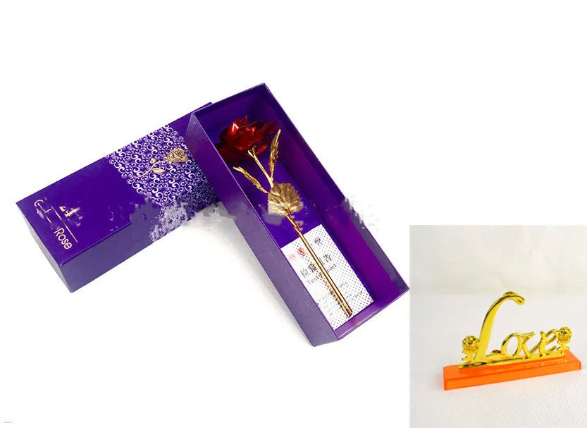 24K luminous gold rose flower set in gift box with tote bag, handmade plastic bouquet non-fade artificial roses