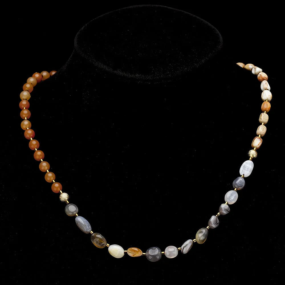Hand-woven Persian Gulf agate multi-layer bracelet with geometric shapes in colour 3790 style